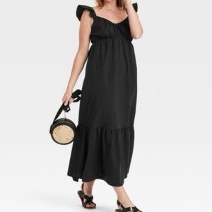 Black flutter-Sleeve Maxi Dress